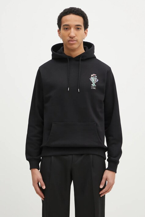 Drôle de Monsieur cotton sweatshirt Le Hoodie Vase men's black color hooded with a print F-HO174-CO127-BL