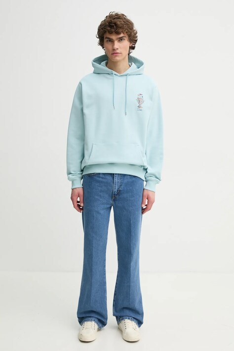 Βαμβακερή μπλούζα Drôle de Monsieur Le Hoodie Vase χρώμα: τιρκουάζ, με κουκούλα, F-HO174-CO127-LBE
