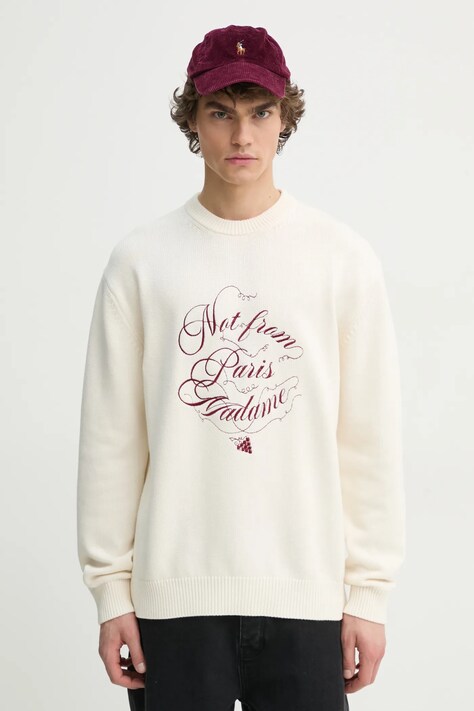 Drôle de Monsieur pulover de lana Le Pull Slogan Vignes barbati, culoarea bej, F-PO178-WO023-CM
