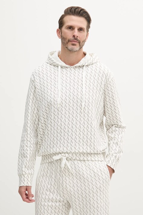 Хлопковая кофта Armani Exchange цвет белый с капюшоном узор XM001225 AF11847