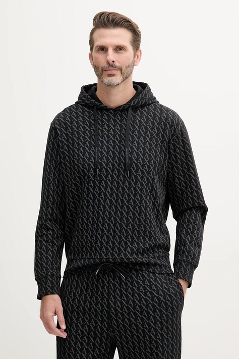 Armani Exchange hanorac de bumbac culoarea negru, cu glugă, cu imprimeu, XM001225 AF11847