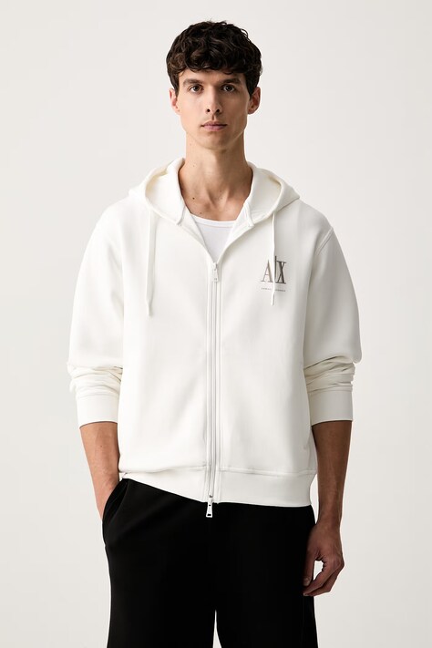 Armani Exchange dukserica na zakopčavanje sa kapuljačom za muškarce s pamukom bijela XM000371 AF10818