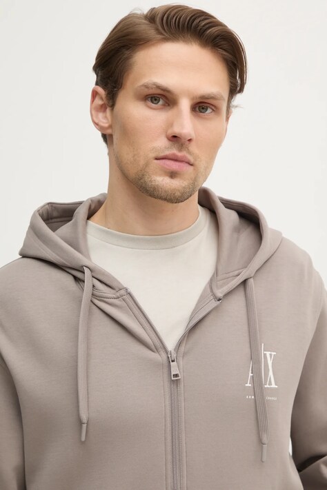 Armani Exchange кофта на застібці з капюшоном чоловіча з бавовною — SS25-BLM06U, бежевий — фото 3