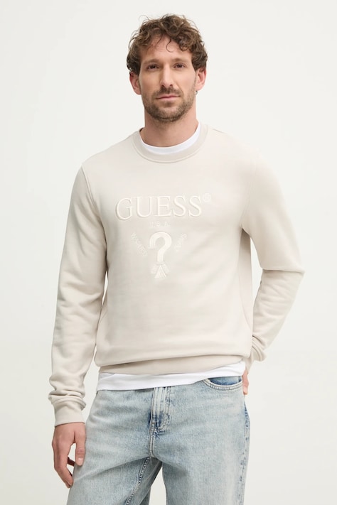 Guess bluza BEAU barbati, culoarea bej, cu imprimeu, M5RQ08 KCN01