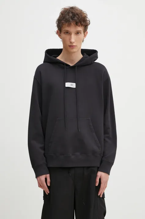 MM6 Maison Margiela cotton sweatshirt men's black color hooded with an application SH0GU0018