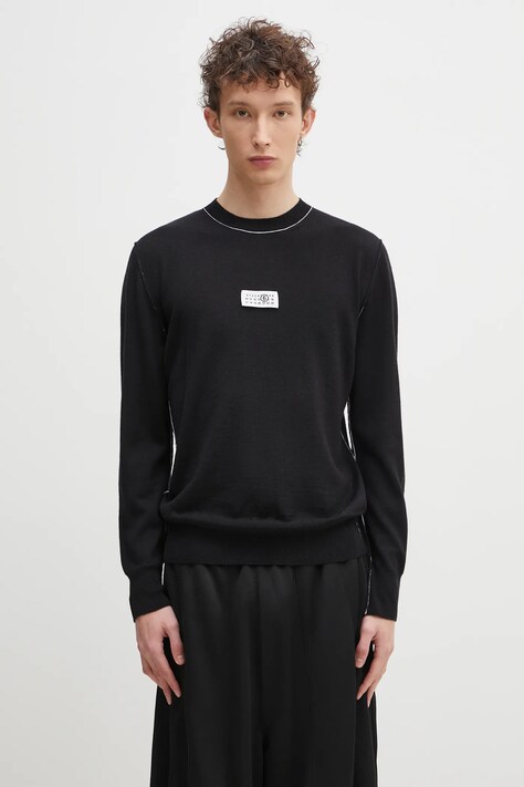 Vlněný svetr MM6 Maison Margiela pánský, černá barva, lehký, SH0HL0017