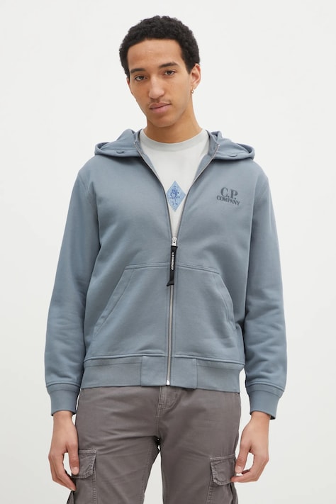 C.P. Company felpa in cotone uomo colore blu con cappuccio con applicazione 18CMSS044A005086W