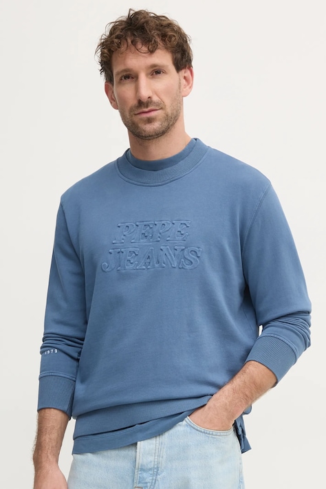 Памучен суичър Pepe Jeans DARIUS CREW в синьо с апликация PM582760