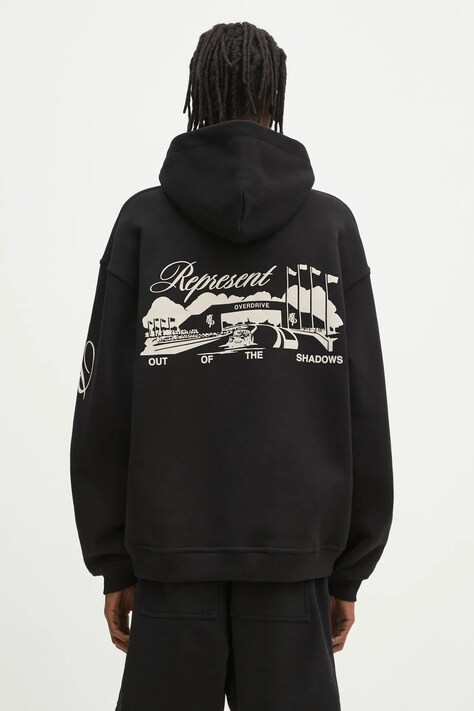 Хлопковая кофта Represent Raceway Hoodie мужская цвет чёрный с капюшоном с принтом MLM41062.01