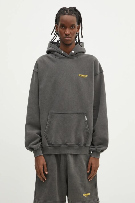 Represent hanorac de bumbac Owners Club Hoodie barbati, culoarea gri, cu glugă, cu imprimeu, OCM41113.4734