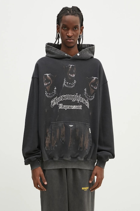 Represent bluza bawełniana Thoroughbred Hoodie męska kolor szary z kapturem z nadrukiem MLM41134.003