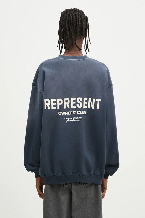 Bavlněná mikina Represent Owners Club Sweater pánská, tmavomodrá barva, s potiskem, OCM41115.224