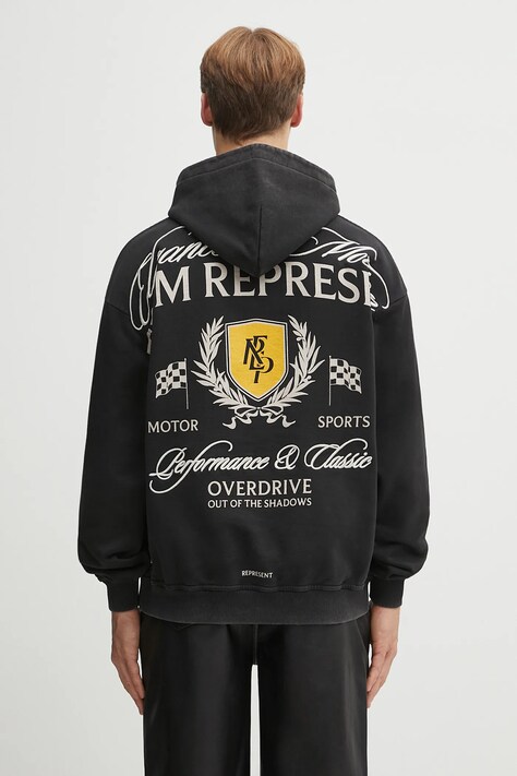 Represent bluza bawełniana Crest Hoodie męska kolor czarny z kapturem z aplikacją MLM41067.06