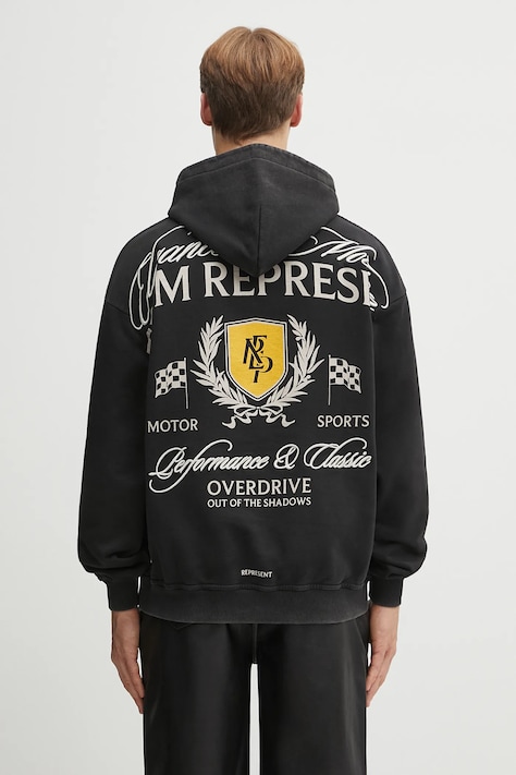 Represent bluza bawełniana Crest Hoodie męska kolor czarny z kapturem z aplikacją MLM41067.06