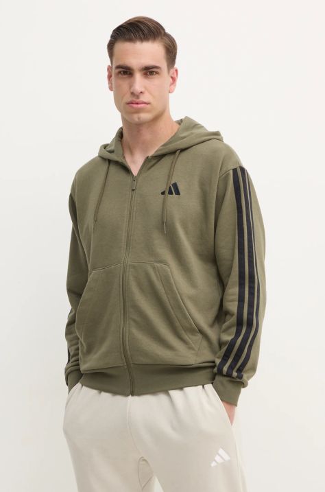 Кофта adidas Essentials мужская цвет зелёный с капюшоном узор JD1875