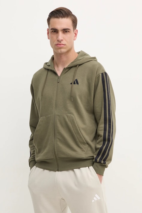 Кофта adidas Essentials чоловіча колір зелений з капюшоном візерунок JD1875