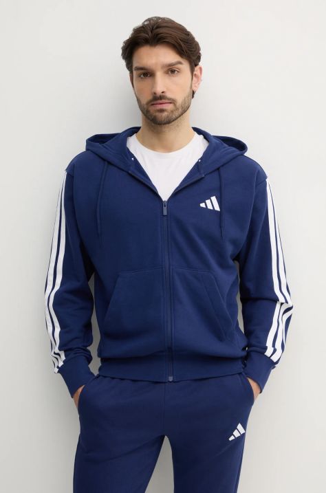 Mikina adidas Essentials pánska, tmavomodrá farba, s kapucňou, vzorovaná, JE6341