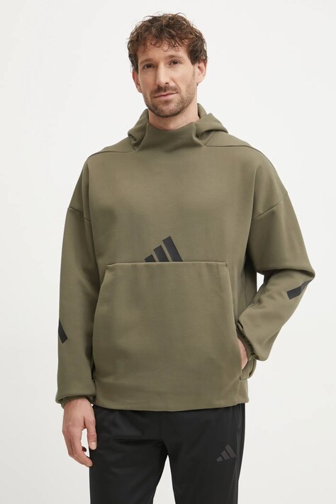 Mikina adidas Z.N.E. pánská, zelená barva, s kapucí, s potiskem, JD5321