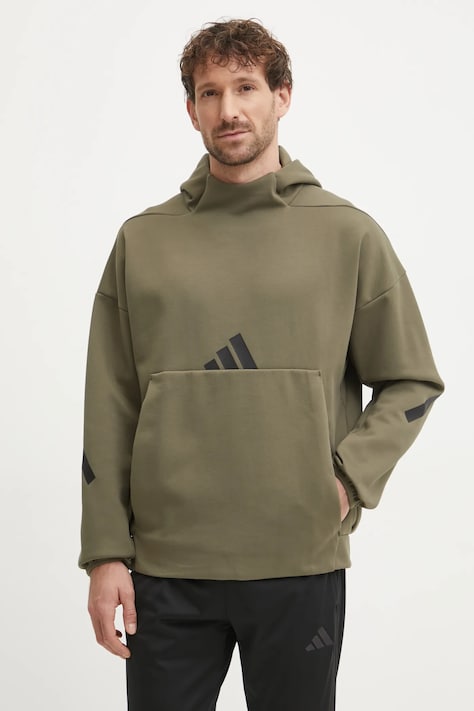 adidas bluză Z.N.E. bărbați, culoarea verde, cu glugă, cu imprimeu, JD5321