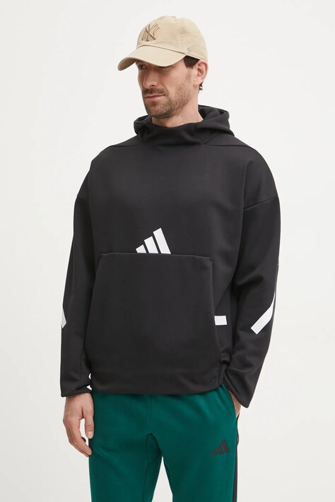 adidas bluză Z.N.E. bărbați, culoarea negru, cu glugă, cu imprimeu, JP0371
