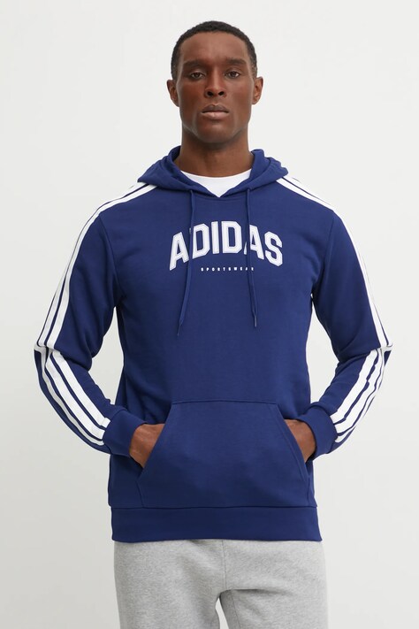Mikina adidas Collegiate pánská, tmavomodrá barva, s kapucí, s potiskem, JV6502