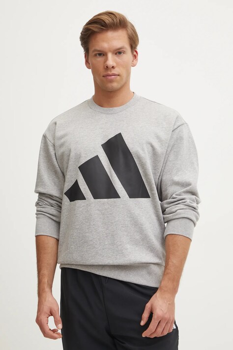 Mikina adidas Essentials pánská, šedá barva, s potiskem, JE8952