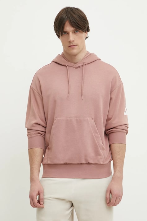 Mikina adidas Essentials pánska, ružová farba, s kapucňou, jednofarebná, JF3598