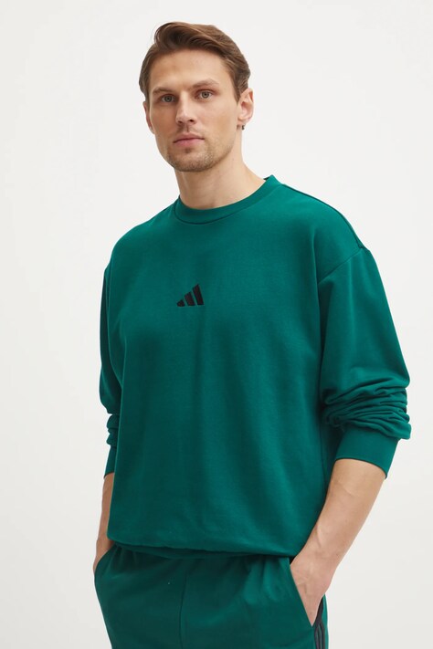 adidas bluza Feelcozy barbati, culoarea verde, cu imprimeu, JE3788