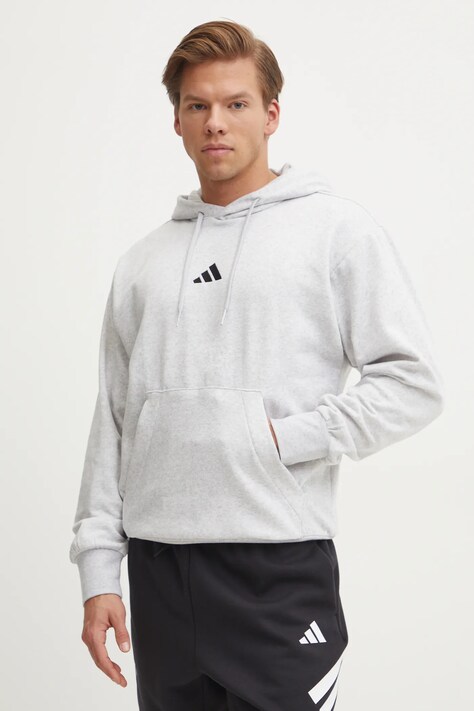 Кофта adidas Feelcozy мужская цвет серый с капюшоном меланж JE3803