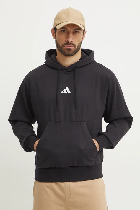 Mikina adidas Feelcozy pánská, černá barva, s kapucí, s aplikací, JE3807