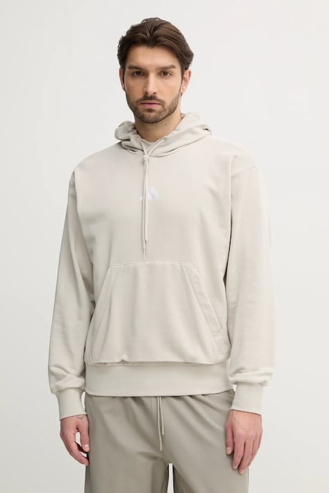 adidas bluza Feelcozy męska kolor beżowy z kapturem gładka IN6085