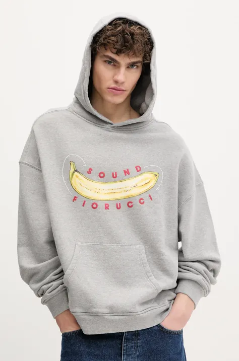 Хлопковая кофта Fiorucci Banana Sound Print Relaxed Fit Hoodie мужская цвет серый с капюшоном с принтом U02SPSHO092CJ05GY01