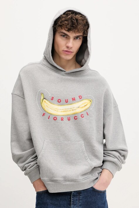 Хлопковая кофта Fiorucci Banana Sound Print Relaxed Fit Hoodie мужская цвет серый с капюшоном с принтом U02SPSHO092CJ05GY01