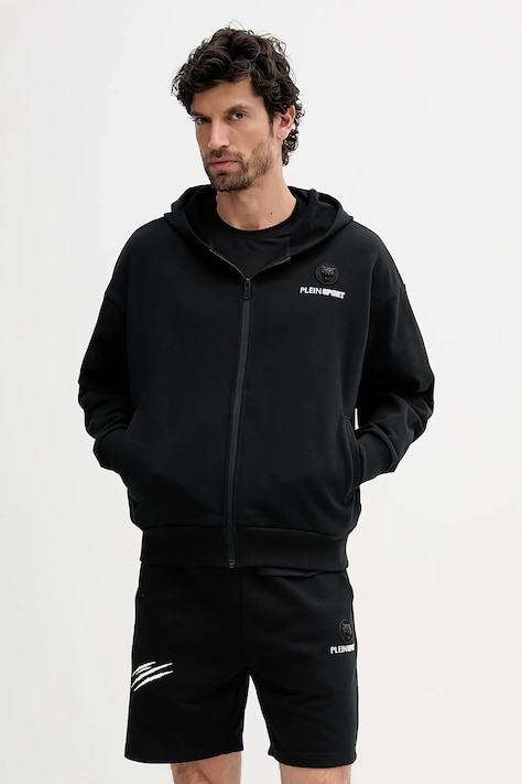 Суичър PLEIN SPORT мъжки в черно с качулка с принт SAEC MJB3579 STE001N