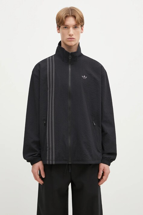 Dukserica adidas Originals Fashion Seersucker Firebird Track Top za muškarce, boja: crna, s kapuljačom, bez uzorka, JC7416
