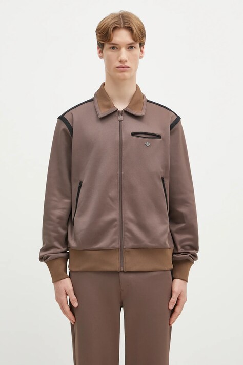 adidas Originals bluză Premium Tracktop bărbați, culoarea maro, uni, JN4474