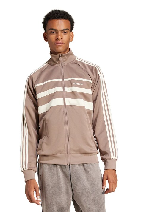 adidas Originals bluză First Tracktop bărbați, culoarea maro, cu imprimeu, JP1043