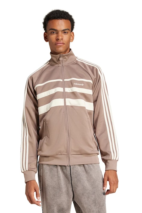 Mikina adidas Originals First Tracktop pánska, hnedá farba, vzorovaná, JP1043
