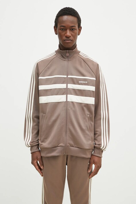 adidas Originals bluză First Tracktop bărbați, culoarea maro, cu imprimeu, JP1043