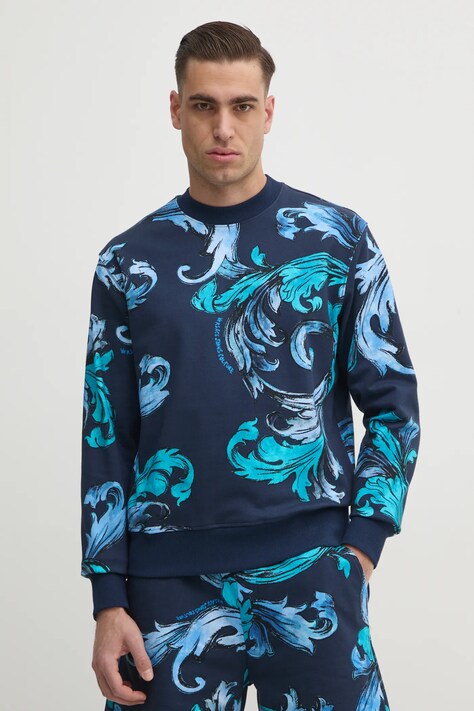 Bavlněná mikina Versace Jeans Couture pánská, tmavomodrá barva, vzorovaná, 78GAI3R0 FS190