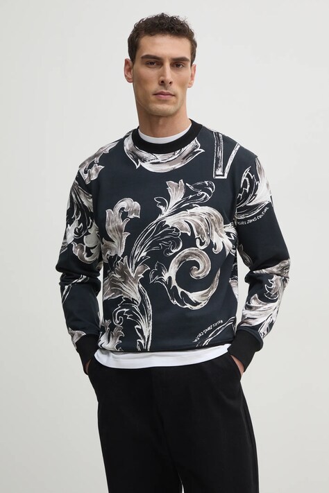 Bavlněná mikina Versace Jeans Couture pánská, černá barva, vzorovaná, 78GAI3R0 FS190