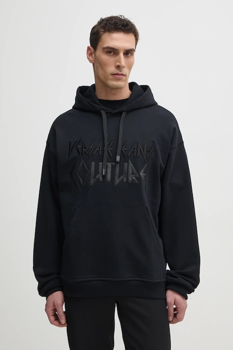 Βαμβακερή μπλούζα Versace Jeans Couture χρώμα: μαύρο, με κουκούλα, 78GAIE02 CF00E