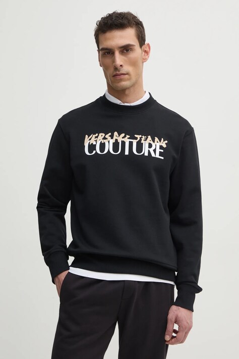 Bavlněná mikina Versace Jeans Couture pánská, černá barva, s potiskem, 78GAIE06 CF00E