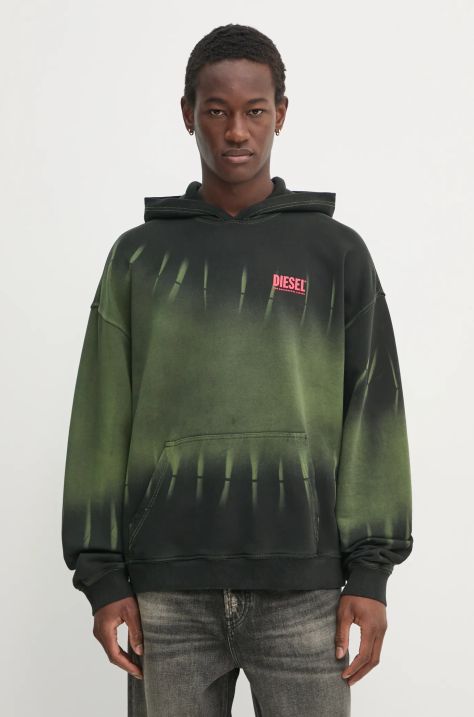 Diesel felső S-BOXT-HOOD-R2 SWEAT-SHIRT zöld, férfi, mintás, kapucnis, A16123.0SLBP