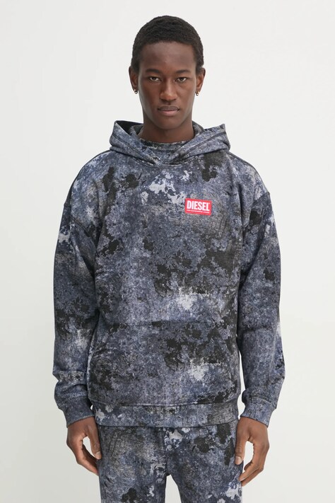 Diesel hanorac de bumbac S-BOXT-HOOD-R8 SWEAT-SHIRT barbati, culoarea gri, cu glugă, modelator, A16404.0QLAG