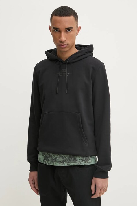 Mikina Diesel S-GINN-HOOD-R3 SWEAT-SHIRT pánská, černá barva, s kapucí, s aplikací, A16425.0HYAT