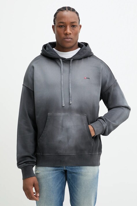 Diesel hanorac de bumbac S-ROB-HOOD-R2 SWEAT-SHIRT bărbați, culoarea gri, cu glugă, uni, A17649.0PKAM