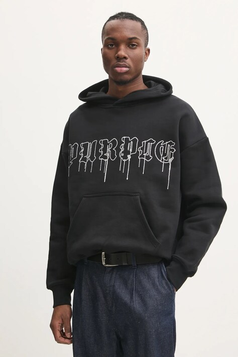 PURPLE BRAND hanorac de bumbac HWT FLEECE PO HOODY bărbați, culoarea negru, cu glugă, cu imprimeu, P401-HBGD125