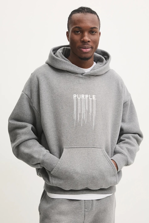 PURPLE BRAND bluza bawełniana HWT FLEECE PO HOODY męska kolor szary z kapturem z nadrukiem P401-HMHT125