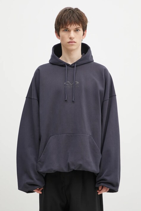 Кофта VETEMENTS Oval Logo Cropped Boxy мужская цвет синий с капюшоном с принтом UA66HD600N